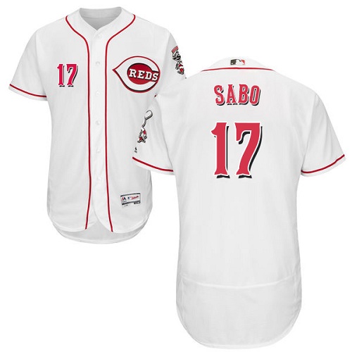 Reds #17 Chris Sabo White Flexbase Authentic Collection Stitched MLB Jersey - Click Image to Close